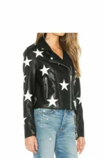 Women's Stars Stylish Unique Vintage Black Bomber Motorcycle Biker Retro Real Leather Jacket