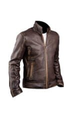 Men’s Retro Café Racer Biker Distressed Brown Leather Jacket