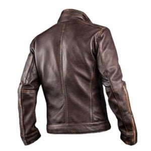 Men’s Retro Café Racer Biker Distressed Brown Leather Jacket