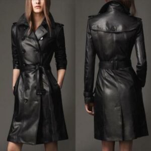 Women’s Genuine Leather Pure Soft Lambskin Long Overcoat Trench Coat Jacket