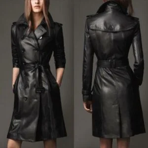 Women’s Genuine Leather Pure Soft Lambskin Long Overcoat Trench Coat Jacket