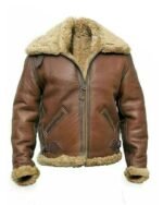 Men's B3 Bomber Vintage Brown RAF Aviator Flying Flight Pilot Fur Shearling Real Leather Jacket