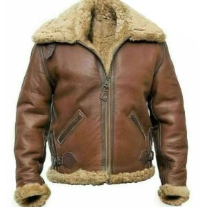 Men's B3 Bomber Vintage Brown RAF Aviator Flying Flight Pilot Fur Shearling Real Leather Jacket