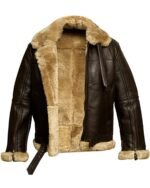 Men's RAF B3 Bomber Flight Aviator Fur Shearling Sheepskin Brown Real Leather Jacket