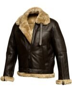 Men's RAF B3 Bomber Flight Aviator Fur Shearling Sheepskin Brown Real Leather Jacket