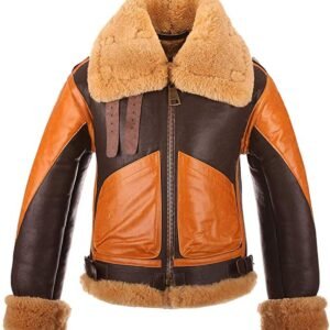 Men's RAF B3 Brown Sheepskin Bomber Shearling Two Tone Style Real Leather Jacket