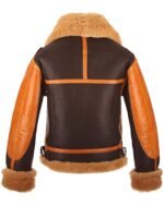 scin-13043-brownwithorange-back Men's RAF B3 Brown Sheepskin Bomber Shearling Two Tone Style Real Leather Jacket