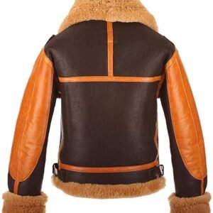 Men's RAF B3 Brown Sheepskin Bomber Shearling Two Tone Style Real Leather Jacket