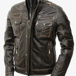 Cyclone Café Racer Distressed Brown Vintage Leather Biker Jacket