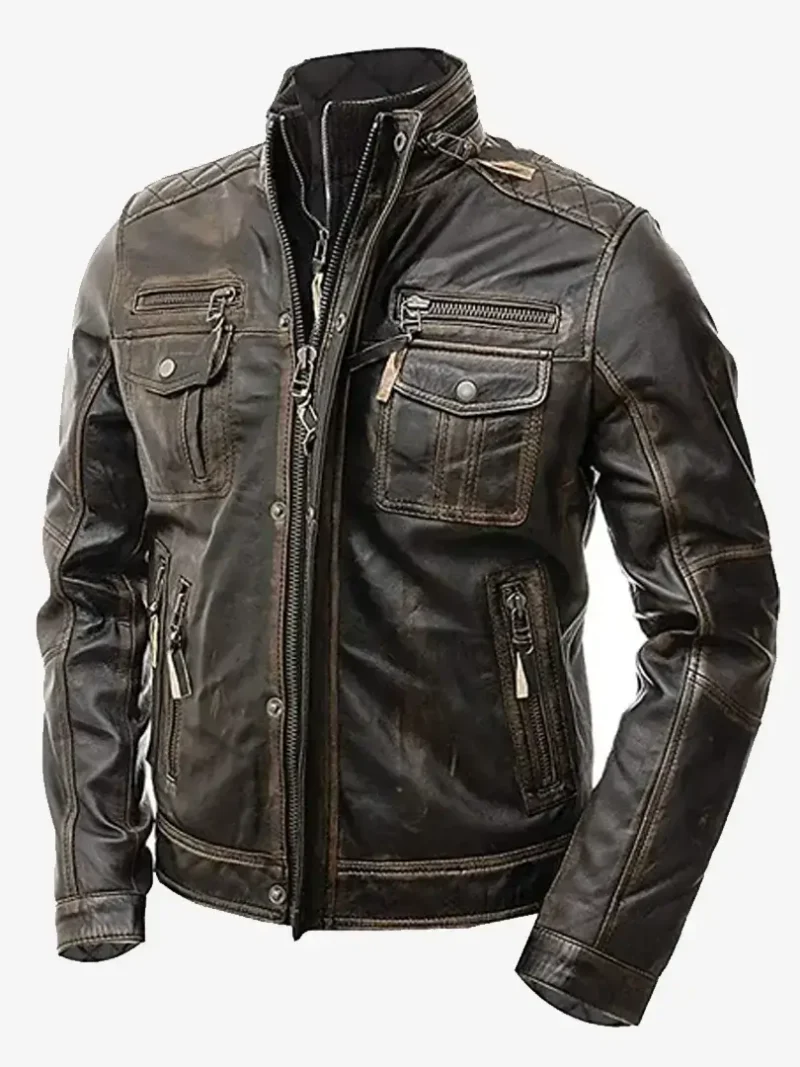 Cyclone Café Racer Distressed Brown Vintage Leather Biker Jacket